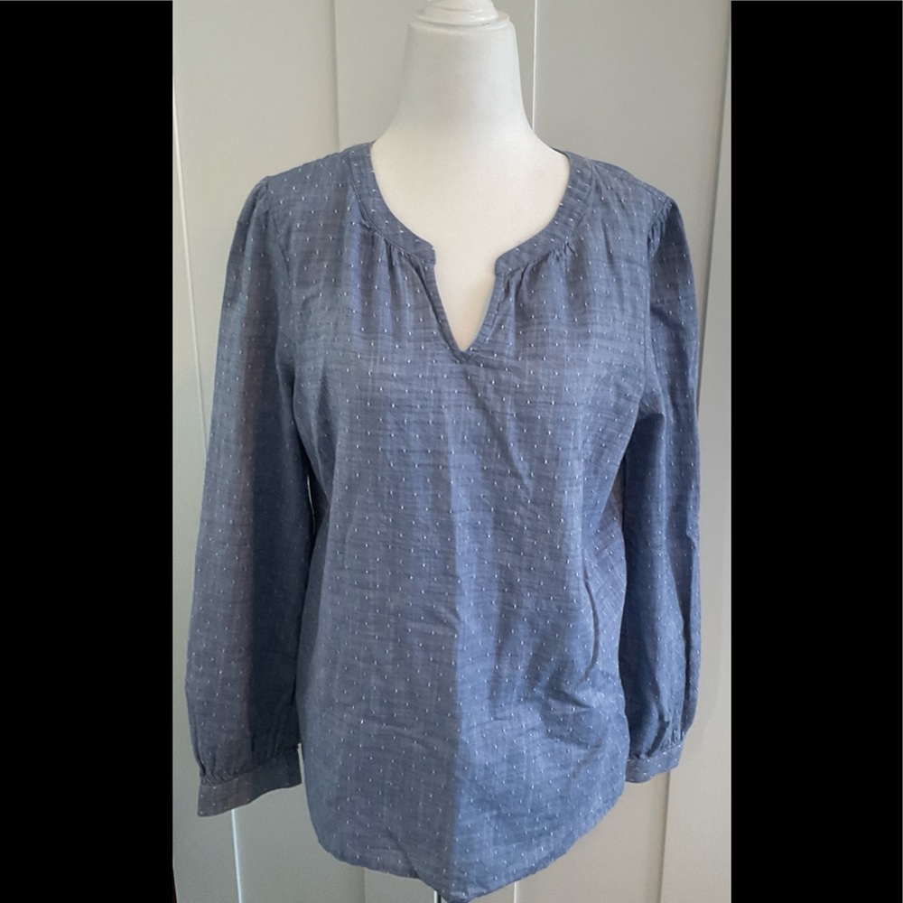 Talbots Cotton Tunic Popover Shirt White Dot